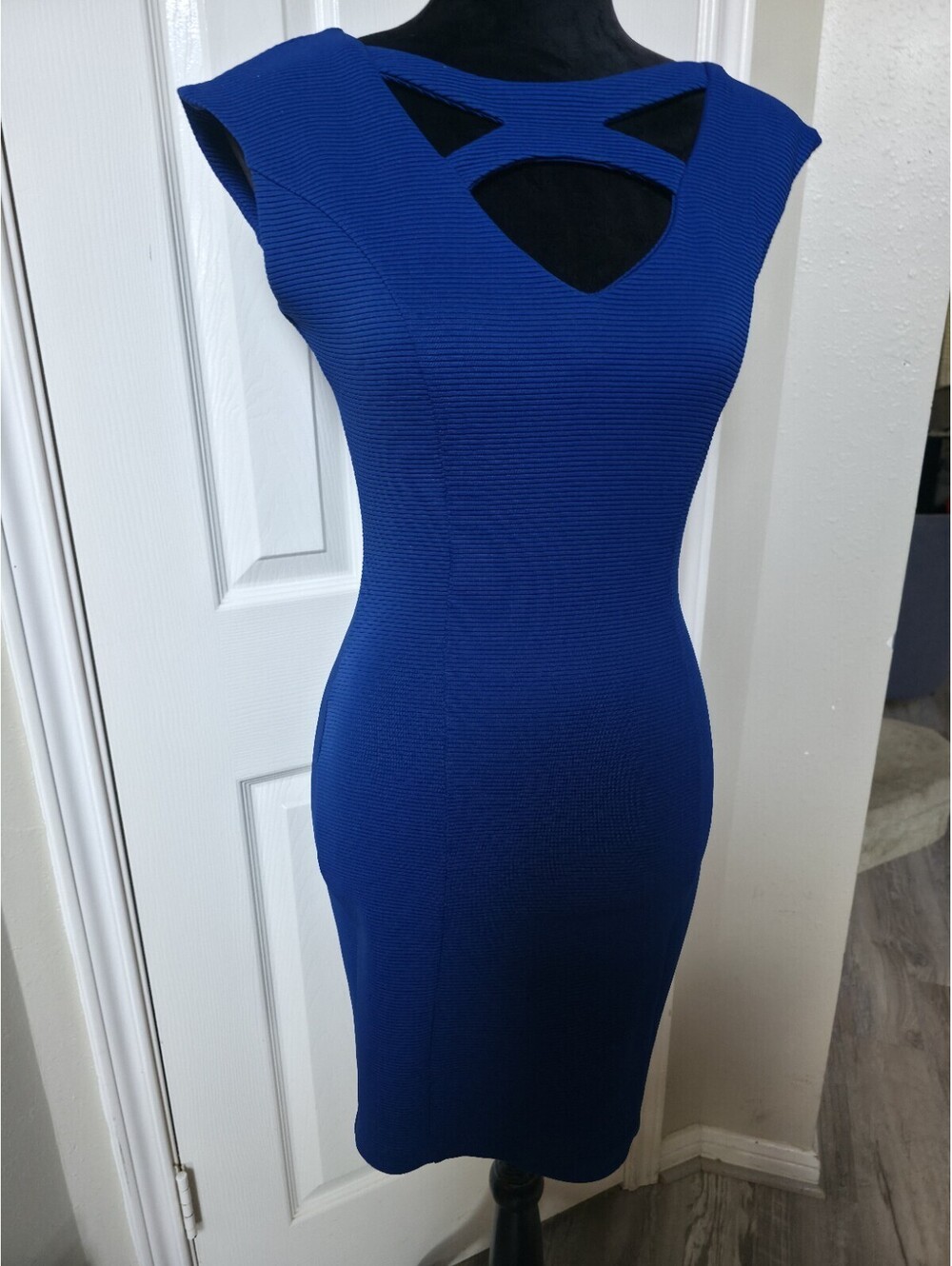 Kardashian Kollection Women's Bodycon Cobalt Blue Ribbed Dress Size Small